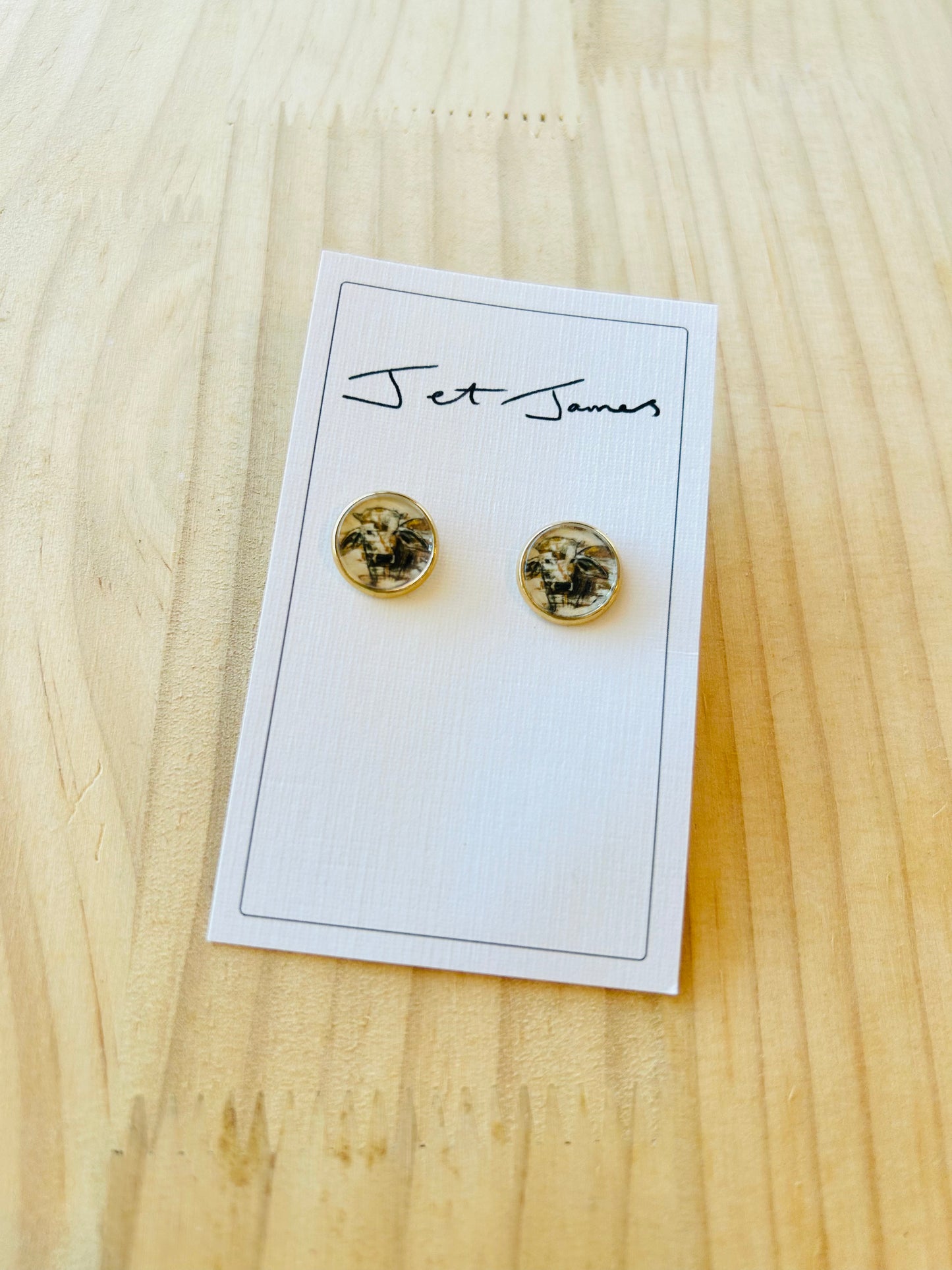 Stud Earrings - White Bull