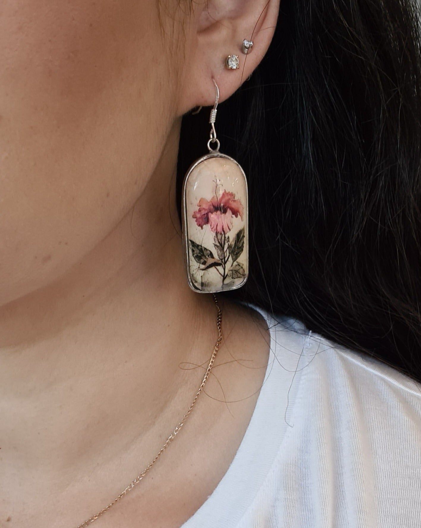 Handmade Metal Earrings - Single Hibiscus