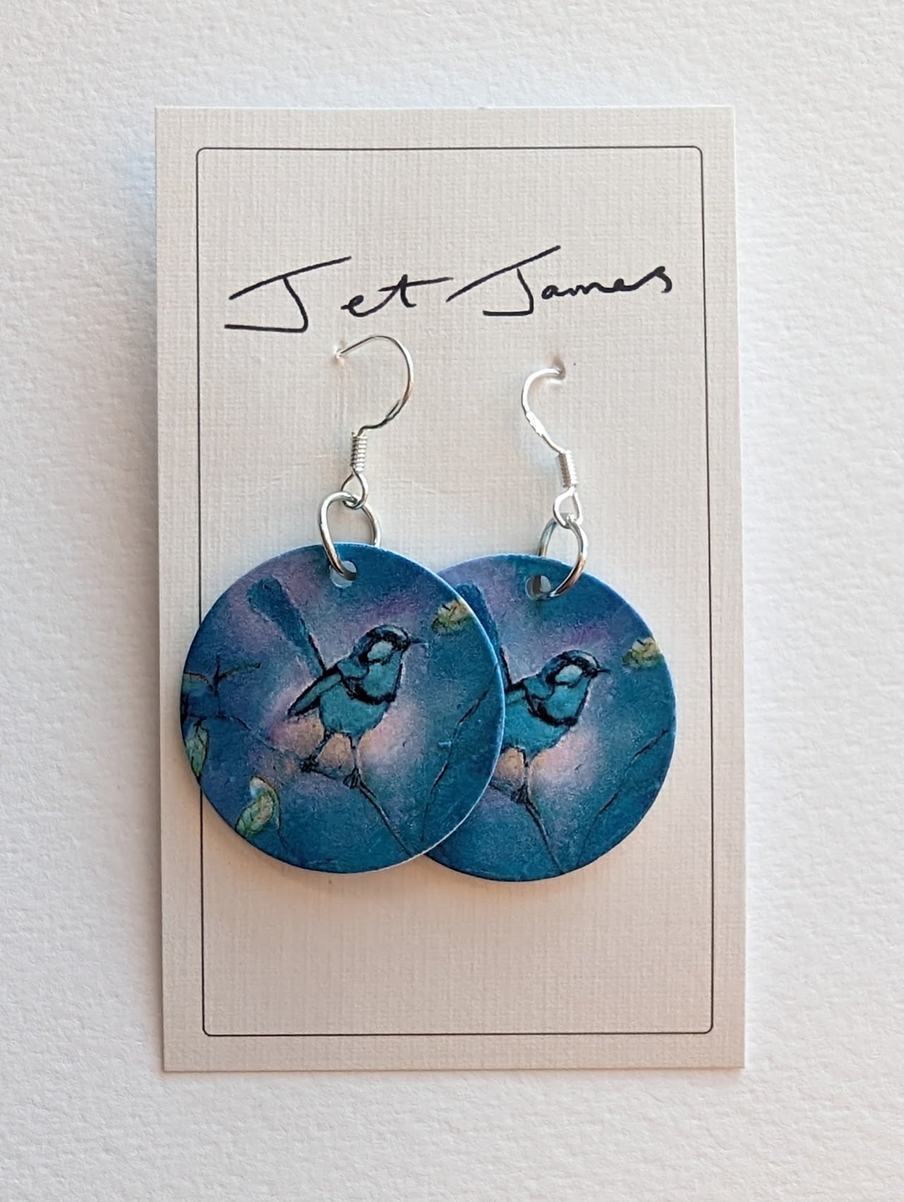 Blue Bird - Wooden Earrings