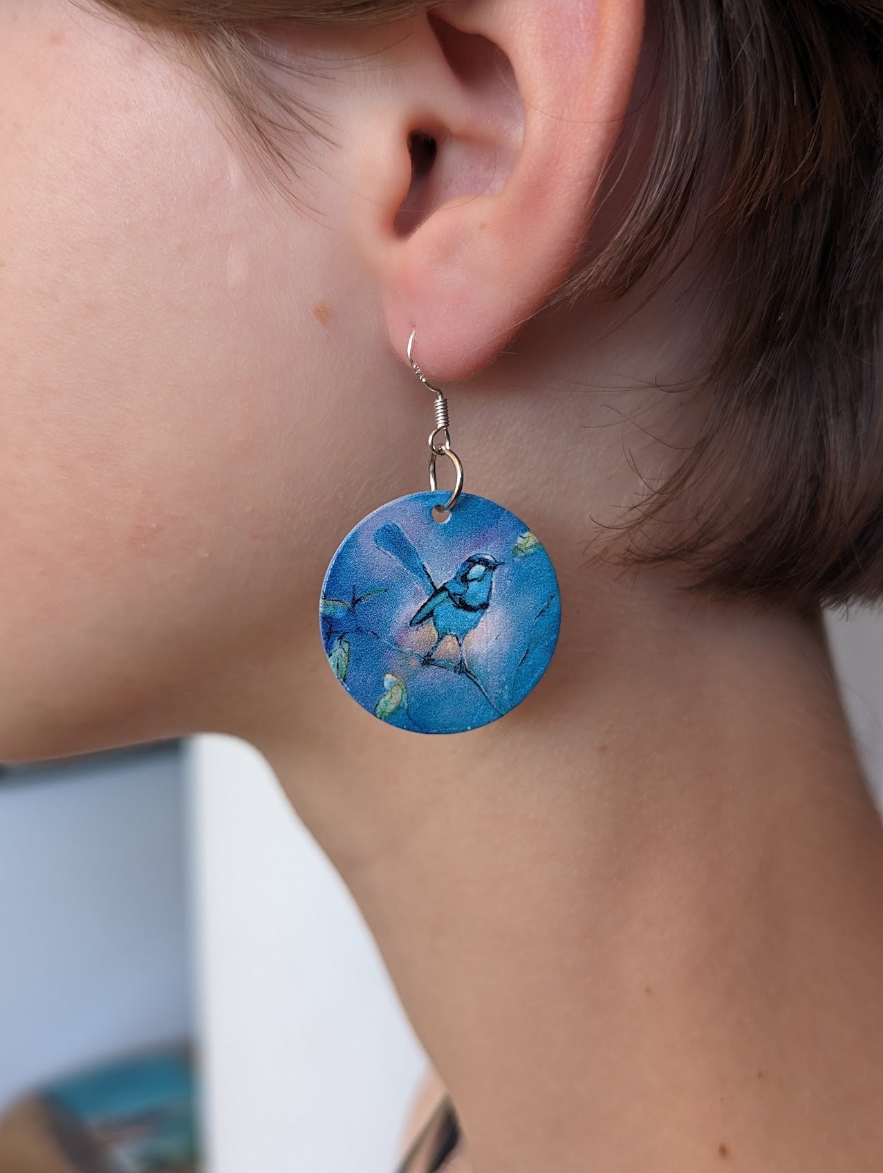 Blue Bird - Wooden Earrings